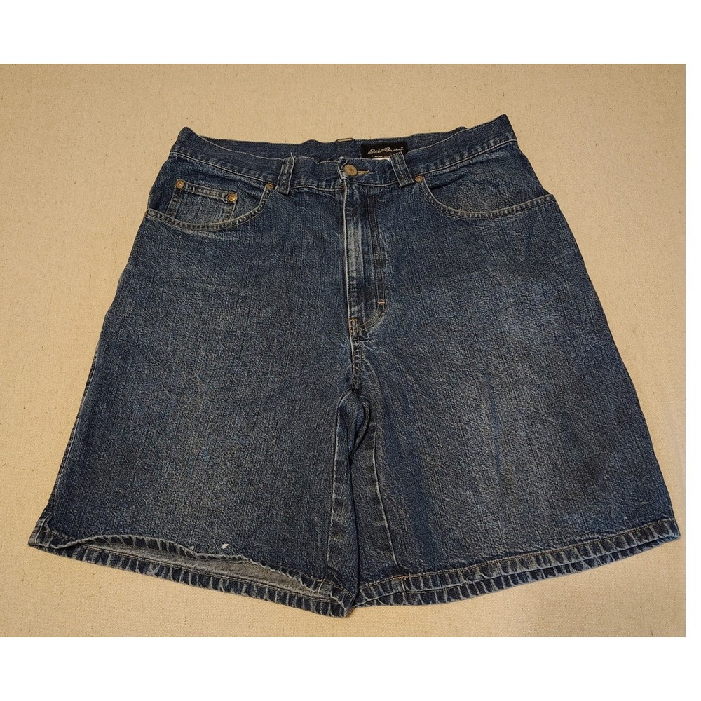 Eddie Bauer Mens Denim Shorts Size 33 Blue Medium Wash 100% Cotton Rugged Casual